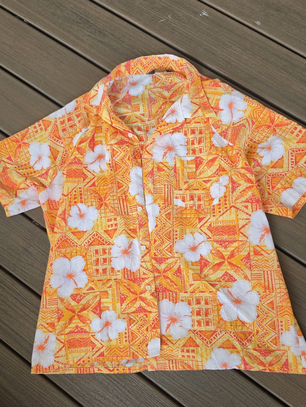 Men's Orange Floral Casual Button-Down Shirt